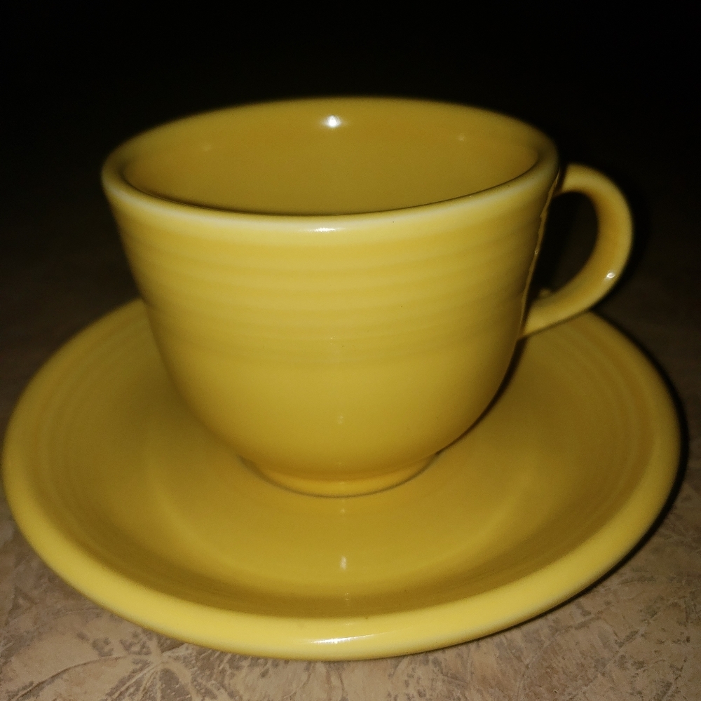 Fiesta Cup & Saucer Homer Laughlin Ring Handle Coffee Tea Yellow